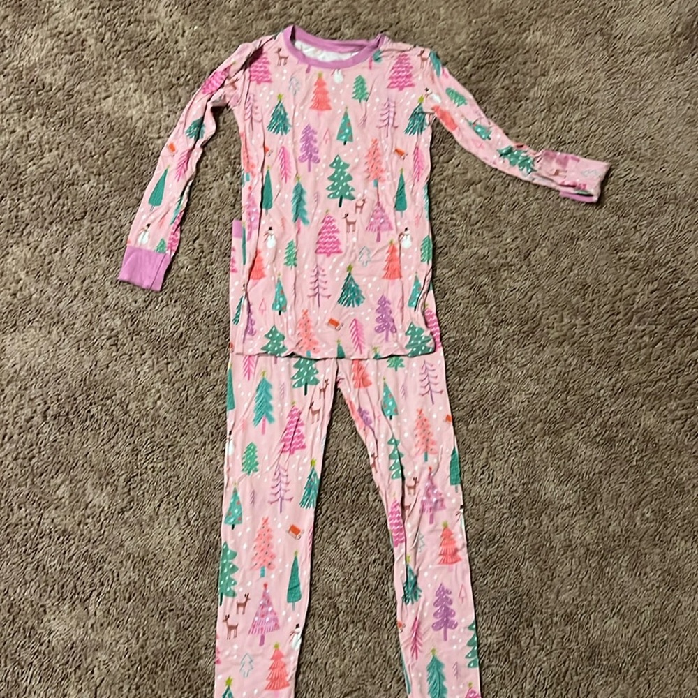 Little Sleepies Pink Tree Pajamas (Size 7/8) excellent condition